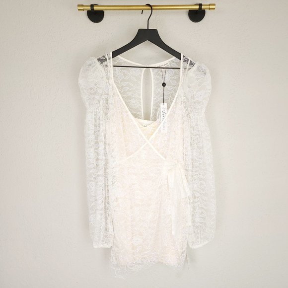For Love And Lemons Dresses & Skirts - For Love and Lemons L Blanc Lourve Sheer Lace Sequin Long Sleeve Dress NWT